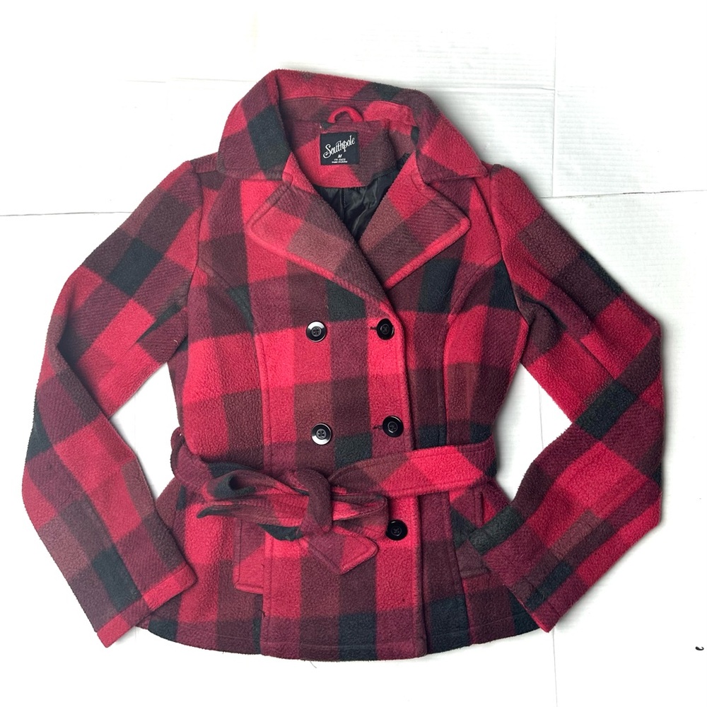 South Pole Barn Coat Womens Medium Plaid Jacket Red Black Y2K Buffalo Print